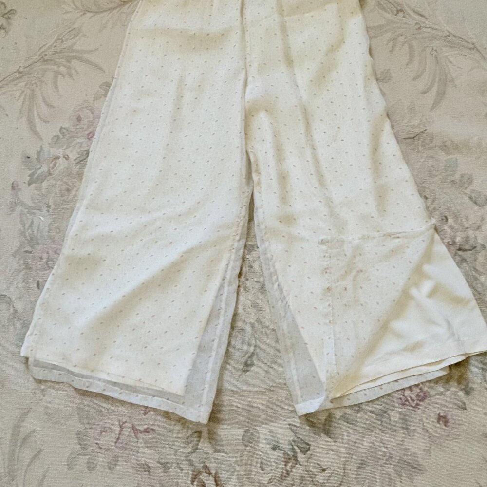 ESCANDAR SHEER SILK LINED IVORY FLORAL PRINT FLARE WIDE LEG PANTS SIZE: 2